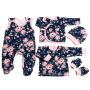 Kūdikio kraitelis - drabužėliai naujagimiui "Flora  navy" 5 dalių 
