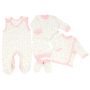 Kūdikio kraitelis - drabužėliai naujagimiui "Candy flowers" 5 dalių rožinės spalvos