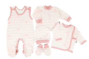 Kūdikio kraitelis - drabužėliai naujagimiui "Galaxy pink" 5 dalių