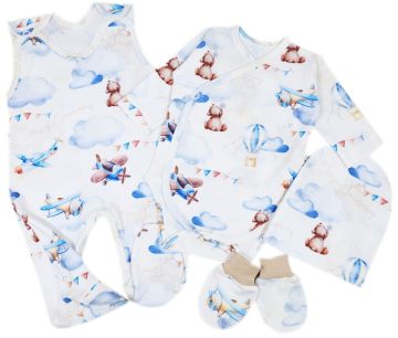 Kūdikio kraitelis - drabužėliai naujagimiui "Bear glamour" baltas  5 dalių internetu geresne kaina