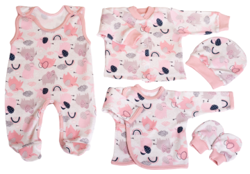 Kūdikio kraitelis - drabužėliai naujagimiui "Jumbo" 5 dalių rožinės spalvos