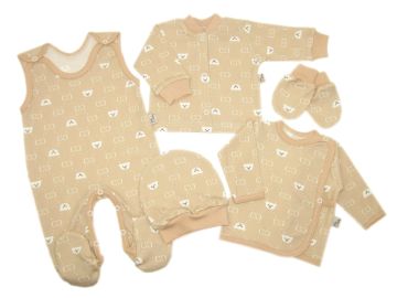 Kūdikio kraitelis - drabužėliai naujagimiui "Bear glamour beige" 5 dalių 