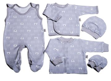 Kūdikio kraitelis - drabužėliai naujagimiui "Bear glamour grey" 5 dalių 