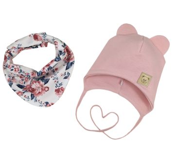 Kepurytė ir kaklaskarė kūdikiui "Love" - Powder pink flora