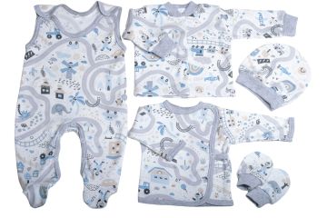 Kūdikio kraitelis - drabužėliai naujagimiui "Sunny days" 5 dalių pilkos spalvos