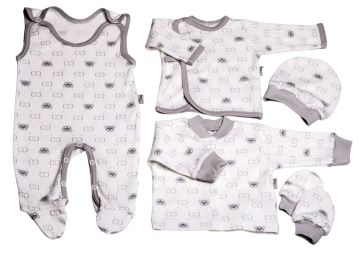 Kūdikio kraitelis - drabužėliai naujagimiui "Bear glamour" 5 dalių baltas