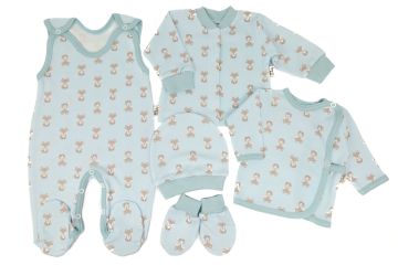 Kūdikio kraitelis - drabužėliai naujagimiui "Fox blue" 5 dalių