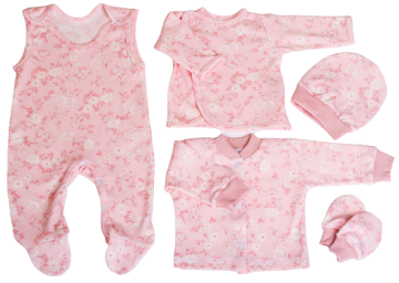 Kūdikio kraitelis - drabužėliai naujagimiui "Gentle story " 5 dalių rožinės spalvos