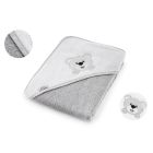 Bocioland rankšluostis su gobtuvu frotinis 100x100, pilkas, meškiukas,  BOC0221