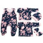 Kūdikio kraitelis - drabužėliai naujagimiui "Flora  navy" 5 dalių 