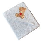 Rankšluostis kūdikiui "Teddy bear" su gobtuvu 100x100cm "frotte" melsvas