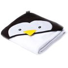 3D Rankšluostis kūdikiui "Pinguin" su gobtuvu 100x100cm "frotte" baltos sp.
