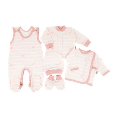 Kūdikio kraitelis - drabužėliai naujagimiui "Galaxy pink" 5 dalių