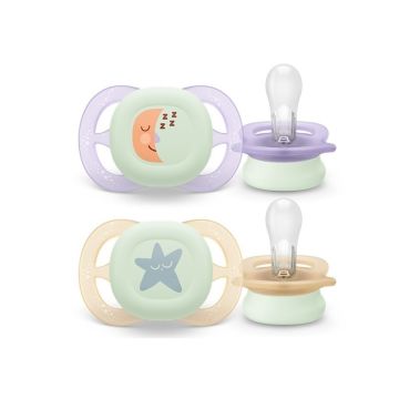 Philips Avent Ultra Start Night šviečiantys čiulptukai 0–2 mėn., 2 vnt. SCF075/07