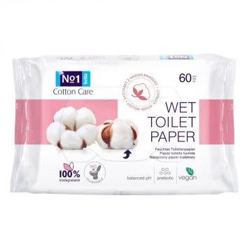 Drėgnas tualetinis popierius slaugai, vaikams, kūdikiams Bella "Cotton" 60 vnt