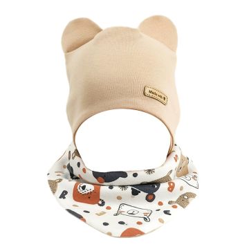 Kepurytė ir kaklaskarė kūdikiui "Love" - Beige bears