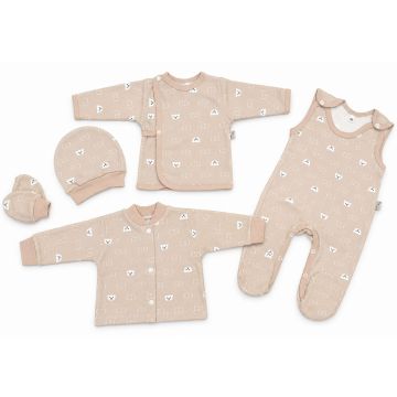 Kūdikio kraitelis - drabužėliai naujagimiui "Bear glamour beige" 5 dalių 