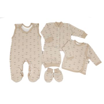 Kūdikio kraitelis - drabužėliai naujagimiui "Fox beige" 5 dalių