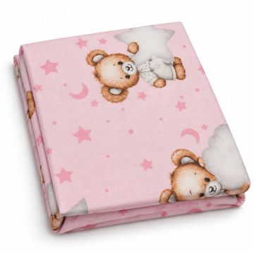 Paklodė kūdikiui "Sweet bear pink" su guma-60x120