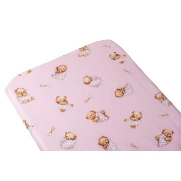 Paklodė su guma 120x60 "Golden goose pink"- medvilninė
