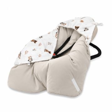 Pašiltintas vokelis-pledas autokėdutei ir vežimėliui su gobtuvu „Teddy Aviator beige “ 90 × 90 cm 