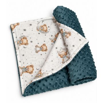 Dvipusis minki ir muslino pledas kūdikiui „MINKI DREAMS“, 100 × 75 cm Sweet bears