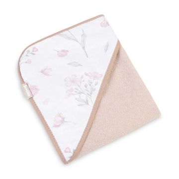 Rankšluostis kūdikiui "Luvi flori dusty pink" su gobtuvu 100x100cm 