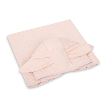 Vaikiškas vaflinės medvilnės vonios pončas su gobtuvu ir kišene 70 × 60 cm PINK