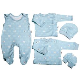 Kūdikio kraitelis - drabužėliai naujagimiui "Bear glamour mint" 5 dalių 