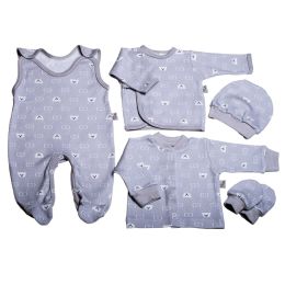 Kūdikio kraitelis - drabužėliai naujagimiui "Bear glamour grey" 5 dalių 