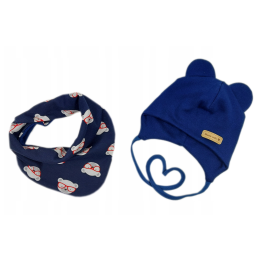 Kepurytė ir kaklaskarė kūdikiui "Navy teddy" 