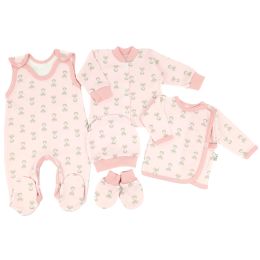 Kūdikio kraitelis - drabužėliai naujagimiui "Fox pink" 5 dalių