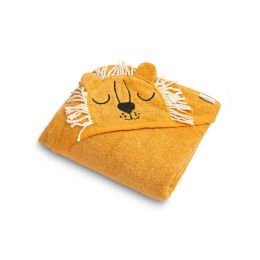 Rankšluostis kūdikiui "Lion" su gobtuvu 90X90 cm geltonas